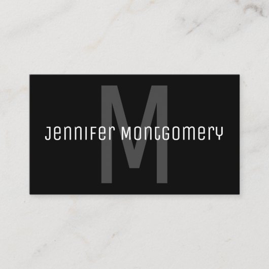 Moderne minimalistische zwart grijs wit monogram visitekaartje (Voorkant)