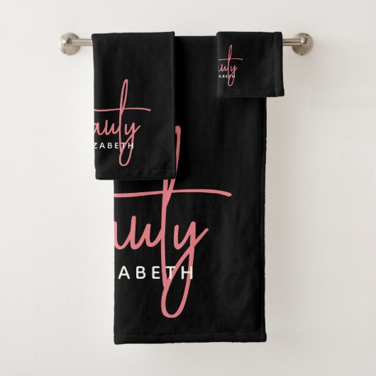 Moderne minimalistische zwart roze schoonheid prof bad handdoek (Insitu)