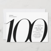 Moderne minimalistische zwart-wit 100e verjaardag kaart (Voorkant)