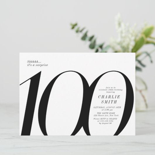 Moderne minimalistische zwart-wit 100e verjaardag kaart (Staand voorkant)
