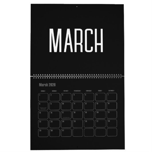 Moderne minimalistische zwart-wit 2024 kalender (Mar 2026)