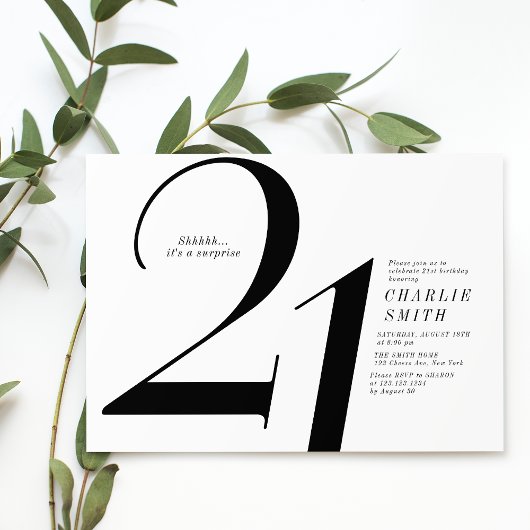 Moderne minimalistische zwart-wit 21e verjaardag kaart