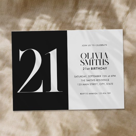 Moderne minimalistische zwart-wit 21e verjaardag kaart