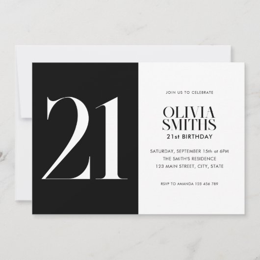 Moderne minimalistische zwart-wit 21e verjaardag kaart (Voorkant)