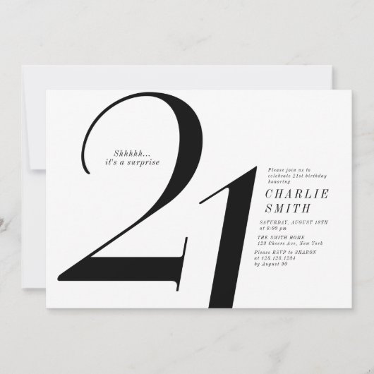 Moderne minimalistische zwart-wit 21e verjaardag kaart (Voorkant)