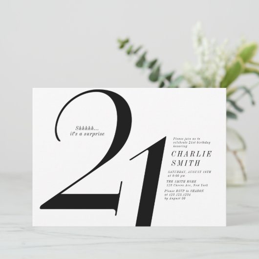 Moderne minimalistische zwart-wit 21e verjaardag kaart (Staand voorkant)