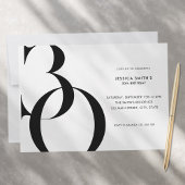 Moderne minimalistische zwart-wit 30e verjaardag kaart