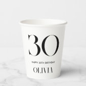 Moderne minimalistische zwart-wit 30e verjaardag papieren bekers (Achterkant)