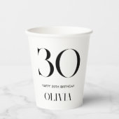 Moderne minimalistische zwart-wit 30e verjaardag papieren bekers (Voorkant)