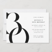 Moderne minimalistische zwart wit 30e verjaardagsf kaart (Voorkant)