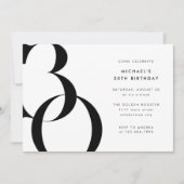 Moderne minimalistische zwart wit 30e verjaardagsf kaart (Voorkant)