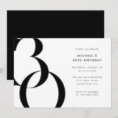 Moderne minimalistische zwart wit 30e verjaardagsf kaart (Voorkant / Achterkant)