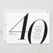 Moderne minimalistische zwart-wit 40e verjaardag kaart (Voorkant)