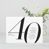 Moderne minimalistische zwart-wit 40e verjaardag kaart (Staand voorkant)