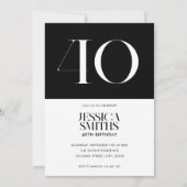 Moderne minimalistische zwart-wit 40e verjaardag kaart (Voorkant)