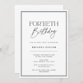 Moderne minimalistische zwart-wit 40e verjaardag kaart (Voorkant / Achterkant)