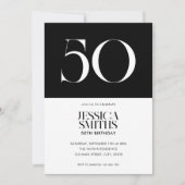 Moderne minimalistische zwart-wit 50ste verjaardag kaart (Voorkant)
