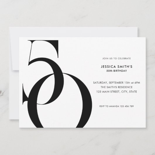 Moderne minimalistische zwart-wit 50ste verjaardag kaart (Voorkant)