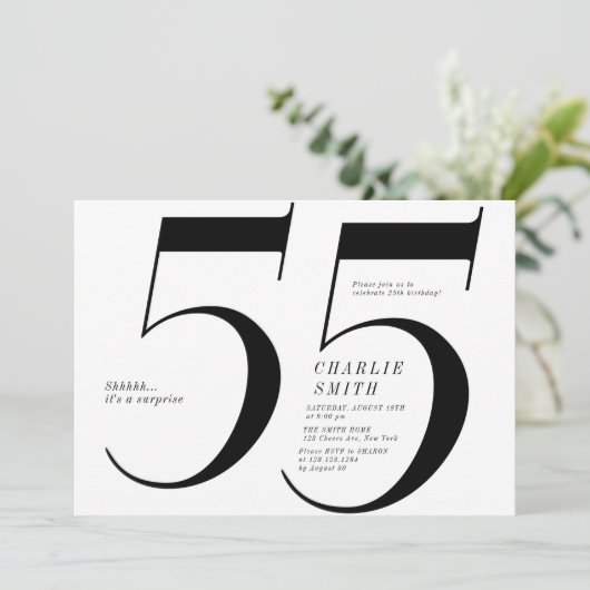Moderne minimalistische zwart-wit 55e verjaardag kaart (Staand voorkant)
