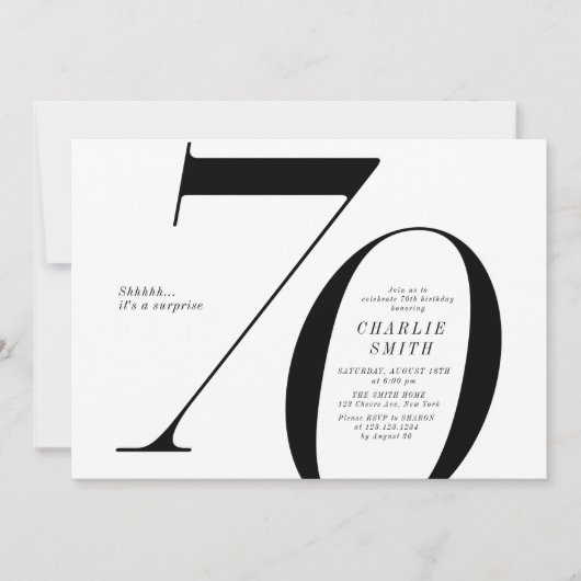 Moderne minimalistische zwart-wit 70e verjaardag kaart (Voorkant)