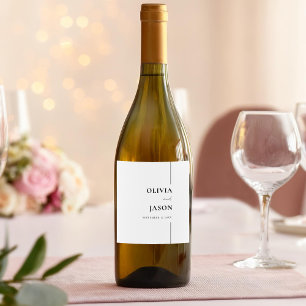 Moderne minimalistische zwart-wit aangepaste bruil wijn etiket