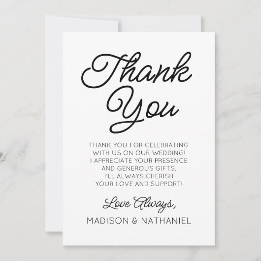 Moderne minimalistische zwart wit Afbeelding bruil Bedankkaart (Voorkant)