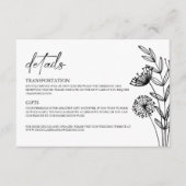 Moderne minimalistische zwart wit bloemenbruiloft informatiekaartje (Voorkant)
