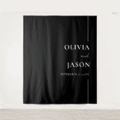 Moderne minimalistische zwart-wit bruiloft achterg wandkleed (Voorkant)