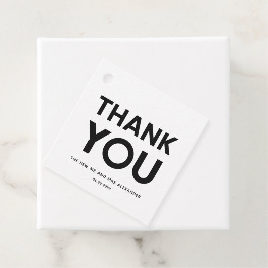 Moderne minimalistische zwart-wit bruiloft bedankjes labels (In situ)