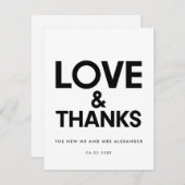 Moderne minimalistische zwart-wit bruiloft bedankkaart (Voorkant / Achterkant)