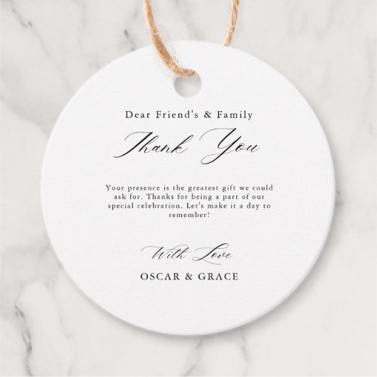 Moderne minimalistische zwart wit bruiloft dank u bedankjes labels (Voorkant)
