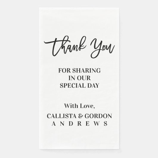Moderne minimalistische zwart wit bruiloft dank u servet (Voorkant)