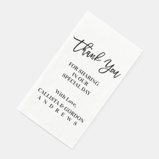 Moderne minimalistische zwart wit bruiloft dank u servet (Hoek)