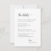 Moderne minimalistische zwart-wit bruiloft detail kaart (Voorkant)