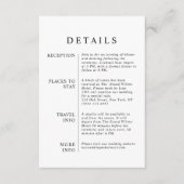 Moderne minimalistische zwart-wit bruiloft details informatiekaartje (Voorkant)