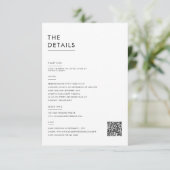 Moderne minimalistische zwart-wit bruiloft details informatiekaartje (Staand voorkant)