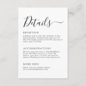 Moderne minimalistische zwart-wit bruiloft details informatiekaartje (Voorkant)
