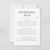 Moderne minimalistische zwart wit bruiloft details kaart (Voorkant)