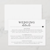 Moderne minimalistische zwart wit bruiloft details kaart (Voorkant / Achterkant)