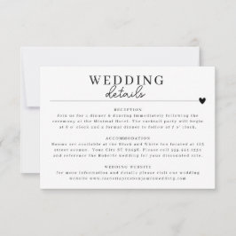 Moderne minimalistische zwart wit bruiloft details kaart