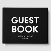 Moderne minimalistische zwart-wit bruiloft gastenboek (Voorkant)