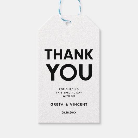 Moderne minimalistische zwart-wit bruiloft gunst cadeaulabel (Voorkant)