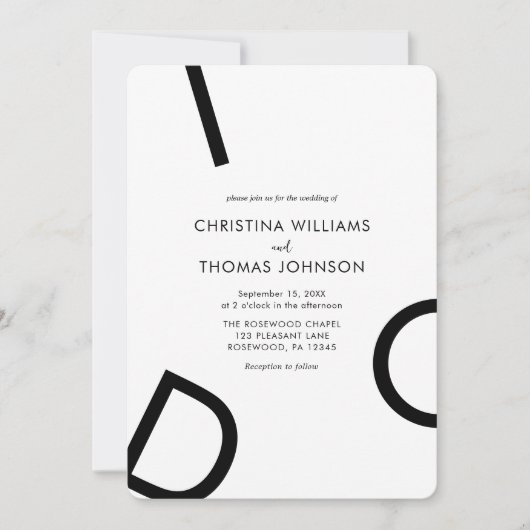 Moderne minimalistische zwart-wit bruiloft kaart (Voorkant)