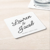 Moderne minimalistische zwart-wit bruiloft kartonnen onderzetters (Schuin)