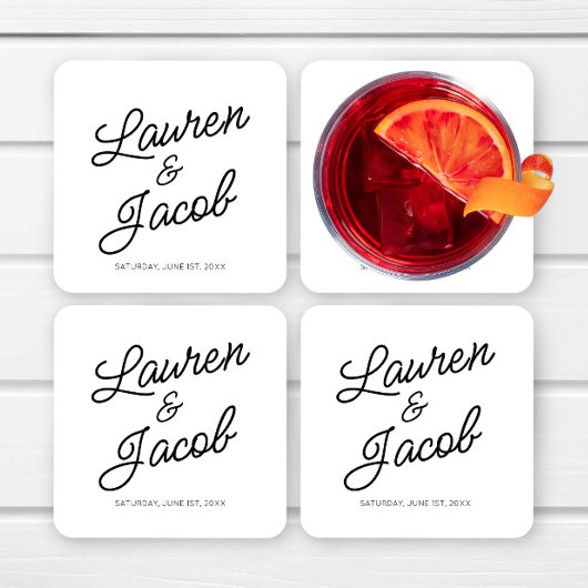 Moderne minimalistische zwart-wit bruiloft kartonnen onderzetters