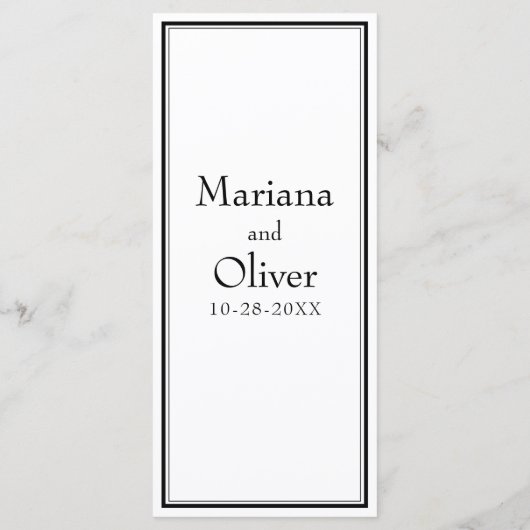 Moderne minimalistische zwart wit bruiloft menu (Achterkant)