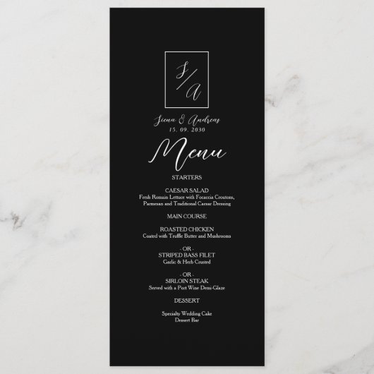Moderne minimalistische zwart-wit bruiloft Menu (Voorkant)