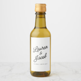 Moderne minimalistische zwart wit bruiloft mini wijn etiket