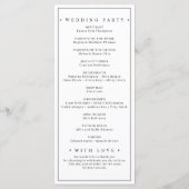 Moderne minimalistische zwart wit bruiloft program programmakaart (Achterkant)