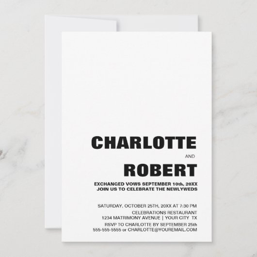 Moderne minimalistische zwart wit bruiloft recepti kaart (Voorkant)